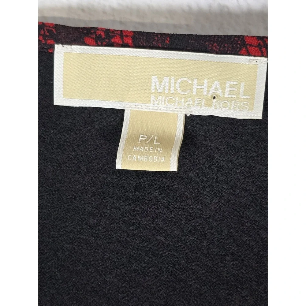 Michael Kors Layered Chiffon Blouse Womens PL Red Black Floral Mesh Split Back